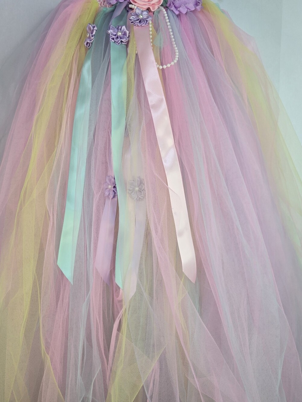 ANGEL TUTU Girls Size 6x-7 Pastel Floral Tulle Dress, Flower Embellishments - Picture 11 of 11